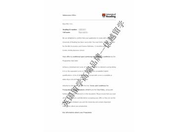 2018offer：恭喜于同学获得雷丁大学经济学与金融专业硕士通知书