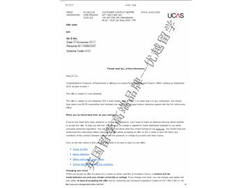 2018offer：恭喜季同学获得曼彻斯特大学会计与金融专业本科通知书