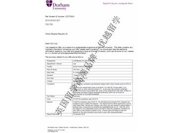 2018offer：恭喜江同学获得杜伦大学法学专业硕士通知书
