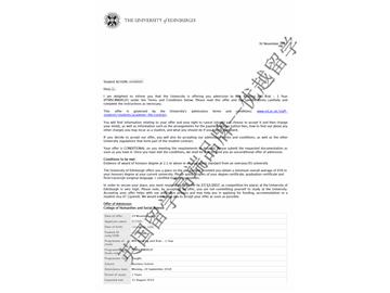 2018offer：恭喜张同学获得爱丁堡大学银行与风险专业硕士通知书