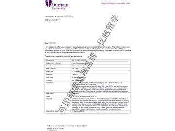 2018offer：恭喜李同学获得杜伦大学对外英语教学专业硕士通知书