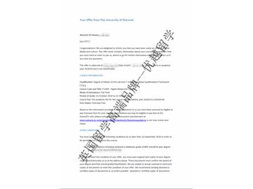 2018offer：恭喜孙同学获得华威大学数字媒体与文化专业硕士通知书