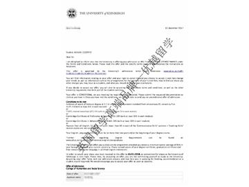 2018offer：恭喜李同学获得爱丁堡大学金融学专业硕士通知书