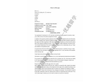 2018offer：恭喜朱同学获得伦敦大学学院学前教育专业硕士通知书