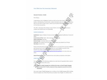 2018offer：恭喜于同学获得华威大学市场营销专业硕士通知书