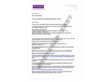 2018offer：恭喜吴同学获得曼彻斯特大学商务分析与战略管理专业硕士通知书