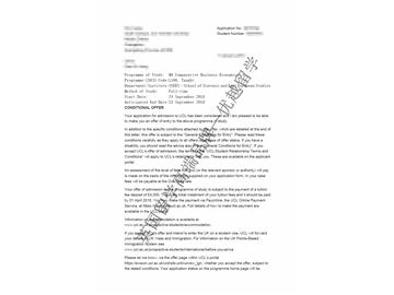 2018offer：恭喜方同学获得伦敦大学学院比较商务经济专业硕士通知书