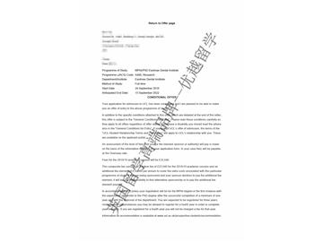2018offer：恭喜朱同学获得伦敦大学学院伊斯特曼牙科研究所博士课程录取通知书