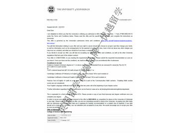 2018offer：恭喜张同学获得爱丁堡大学材料化学专业硕士通知书