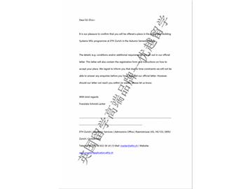 2018offer：恭喜吴同学获得苏黎世联邦理工大学集成建筑系统专业硕士通知书