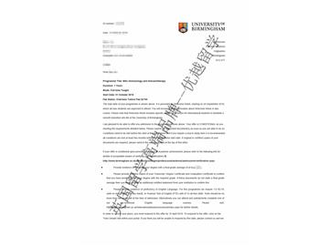 2018offer：恭喜胡同学获得伯明翰大学免疫学与免疫治疗专业硕士通知书