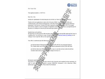 2018offer：恭喜苏同学获得巴斯大学金融风险管理专业硕士通知书