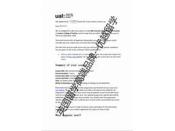 2018offer：恭喜韩同学获得伦敦艺术大学表演服装设计专业硕士通知书