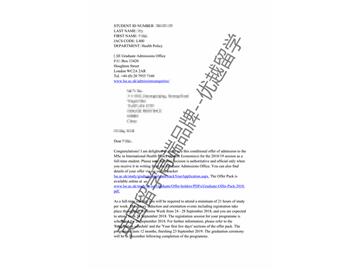 2018offer：恭喜吴同学获得伦敦政治经济学院国际卫生政策专业硕士通知书