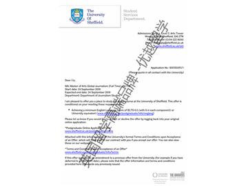2018offer：恭喜张同学获得谢菲尔德大学全球新闻学专业硕士通知书