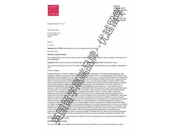 2018offer：恭喜张同学获得卡迪夫大学管理学方向博士通知书