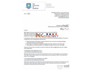 2019offer：恭喜张同学获得谢菲尔德大学（世界排名：78）高等计算机科学专业硕士通知书