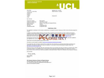 2019offer：恭喜朱同学获得伦敦大学学院(世界排名：10)语言学专业硕士通知书