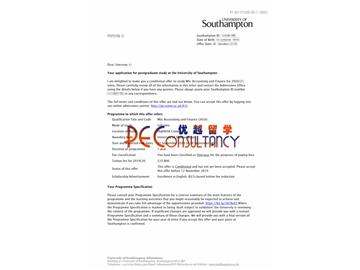 2020offer：恭喜李同学获得南安普顿大学(世界排名：97)会计与金融专业硕士通知书