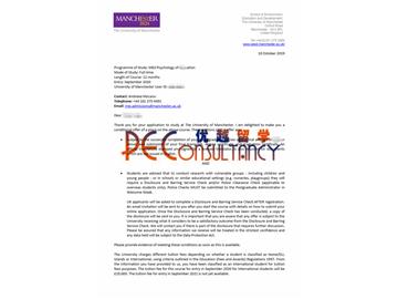 2020offer：恭喜杨同学获得曼彻斯特大学(世界排名：27)教育心理学专业硕士通知书