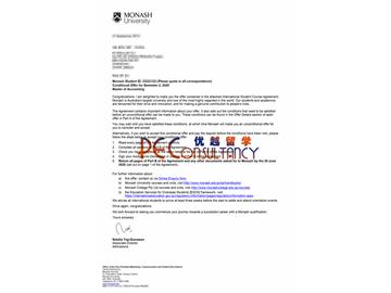 2020offer：恭喜林同学获得莫纳什大学(世界排名：58)会计学专业硕士通知书
