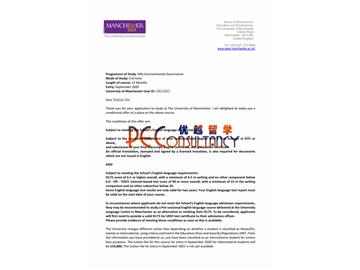 2020offer：恭喜丁同学获得曼彻斯特大学(世界排名：27)环境管理专业硕士通知书