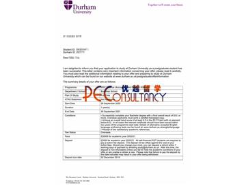 2020offer：恭喜吴同学获得杜伦大学(世界排名：78)会计与金融专业硕士通知书