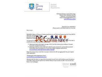 2020offer：恭喜朱同学获得谢菲尔德大学(世界排名：78)电子电气工程专业硕士通知书
