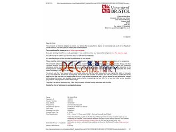 2020offer：恭喜吴同学获得布里斯托大学(世界排名：49)商法专业硕士通知书