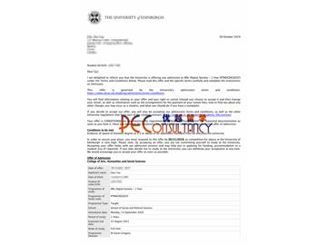 2020offer：恭喜郑同学获得爱丁堡大学(世界排名：20)数字社会专业硕士通知书