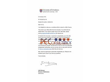 2020offer：恭喜王同学获得圣安德鲁斯大学(世界排名：100)金融学专业硕士通知书