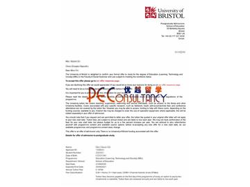 2020offer：恭喜李同学获得布里斯托大学(世界排名：49)教育学专业硕士通知书