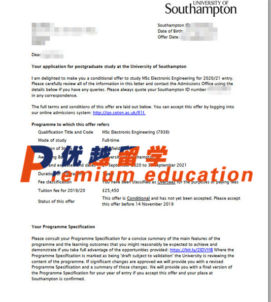 2020offer：恭喜章同学获得南安普顿大学(世界排名：97)电子工程专业硕士通知书