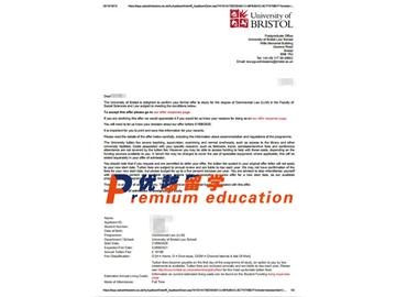 2020offer：恭喜李同学获得布里斯托大学(世界排名：49)商法专业硕士通知书