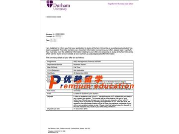 2020offer：恭喜杨同学获得杜伦大学(世界排名：78)金融管理专业硕士通知书