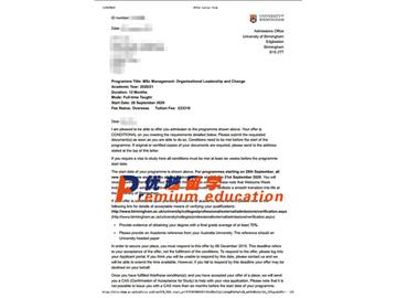 2020offer：恭喜章同学获得伯明翰大学(世界排名：81)管理学(组织领导与变革)专业硕士通知书