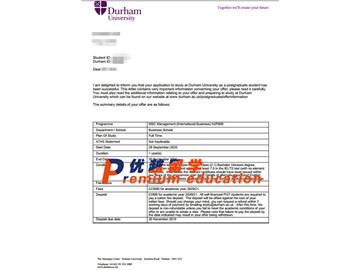 2020offer：恭喜金同学获得杜伦大学(世界排名：78)管理学专业硕士通知书