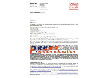 2020offer：恭喜孟同学获得伦敦国王学院(世界排名：33)电子工程管理专业硕士通知书