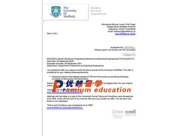 2020offer：恭喜张同学获得谢菲尔德大学(世界排名：78)电子电气工程专业硕士通知书