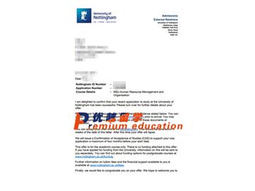 2020offer：恭喜沈同学获得诺丁汉大学(世界排名：96)人力资源组织与管理专业硕士通知书