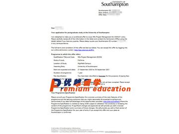 2020offer：恭喜金同学获得南安普顿大学(世界排名：97)工程管理专业硕士通知书