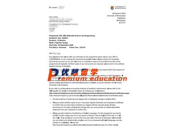 2020offer：恭喜许同学获得伯明翰大学(世界排名：81)材料科学工程专业硕士通知书