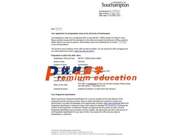 2020offer：恭喜金同学获得南安普顿大学(世界排名：97)英语教学研究专业硕士通知书