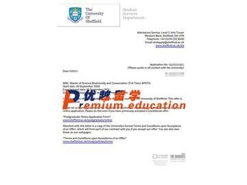 2020offer：恭喜李同学获得谢菲尔德大学(世界排名：78)生物多样性与保护科学专业硕士通知书