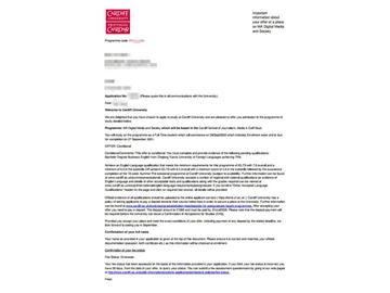 2020offer：恭喜孟同学获得卡迪夫大学(世界排名：154)数字媒体与社会专业硕士通知书