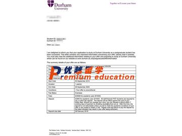 2020offer：恭喜金同学获得杜伦大学(世界排名：78)金融(会计与金融)专业硕士通知书