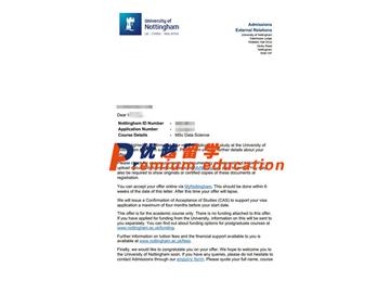2020offer：恭喜赵同学获得诺丁汉大学(世界排名：96)数据科学专业硕士通知书