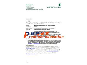 2020offer：恭喜孟同学获得利兹大学(世界排名：93)通信和信号处理专业硕士通知书