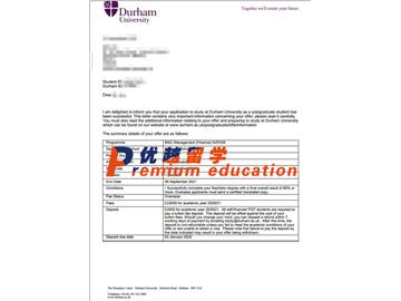 2020offer：恭喜金同学获得杜伦大学(世界排名：78)金融管理专业硕士通知书