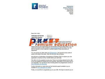 2020offer：恭喜刘同学获得诺丁汉大学(世界排名：96)数据科学专业硕士通知书